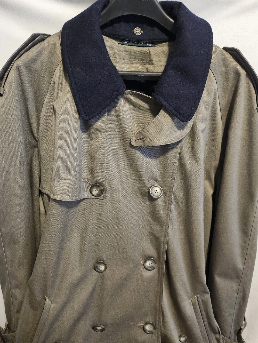 Vintage 90s Lauren Ralph Lauren Khaki Double Breasted Trench Coat 48R Wool Liner - Picture 2 of 16